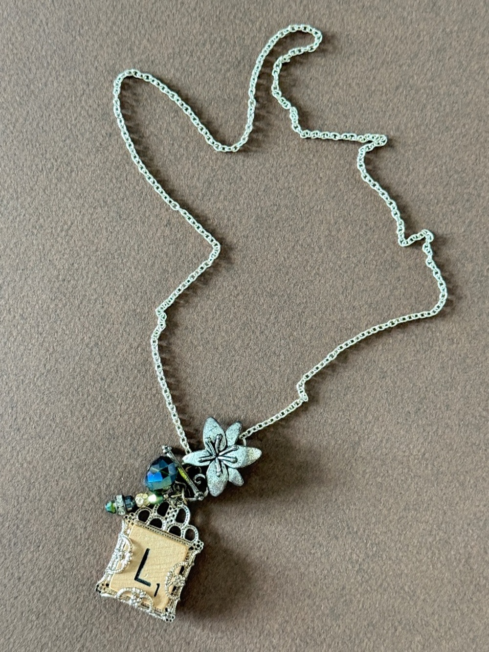 UPCYCLED ARTISAN HANDMADE Vintage Style Charm "L" Necklace